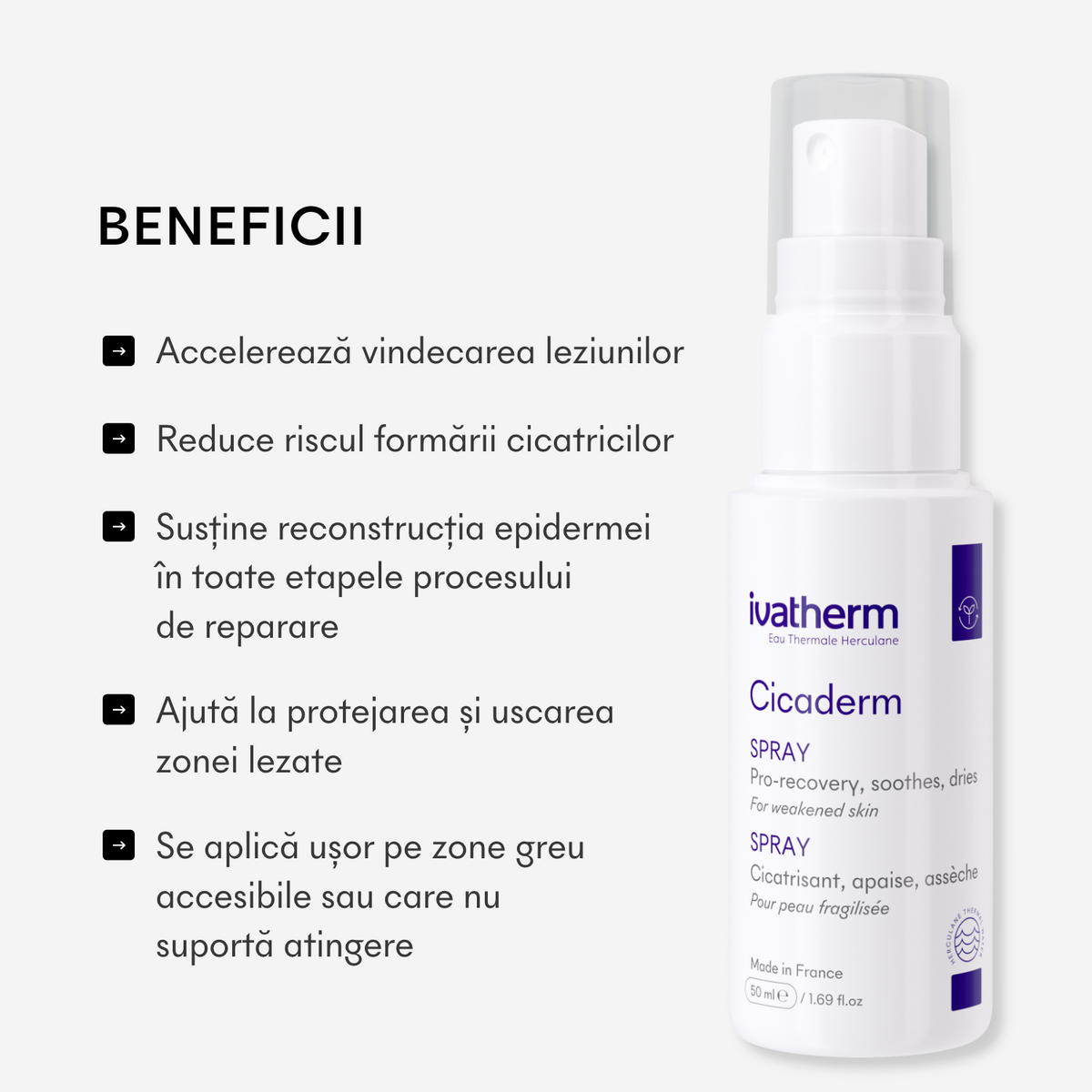 Cicaderm Spray reparator cu Mimosa tenuiflora pentru leziuni umede și piele sensibilă, 50 ml