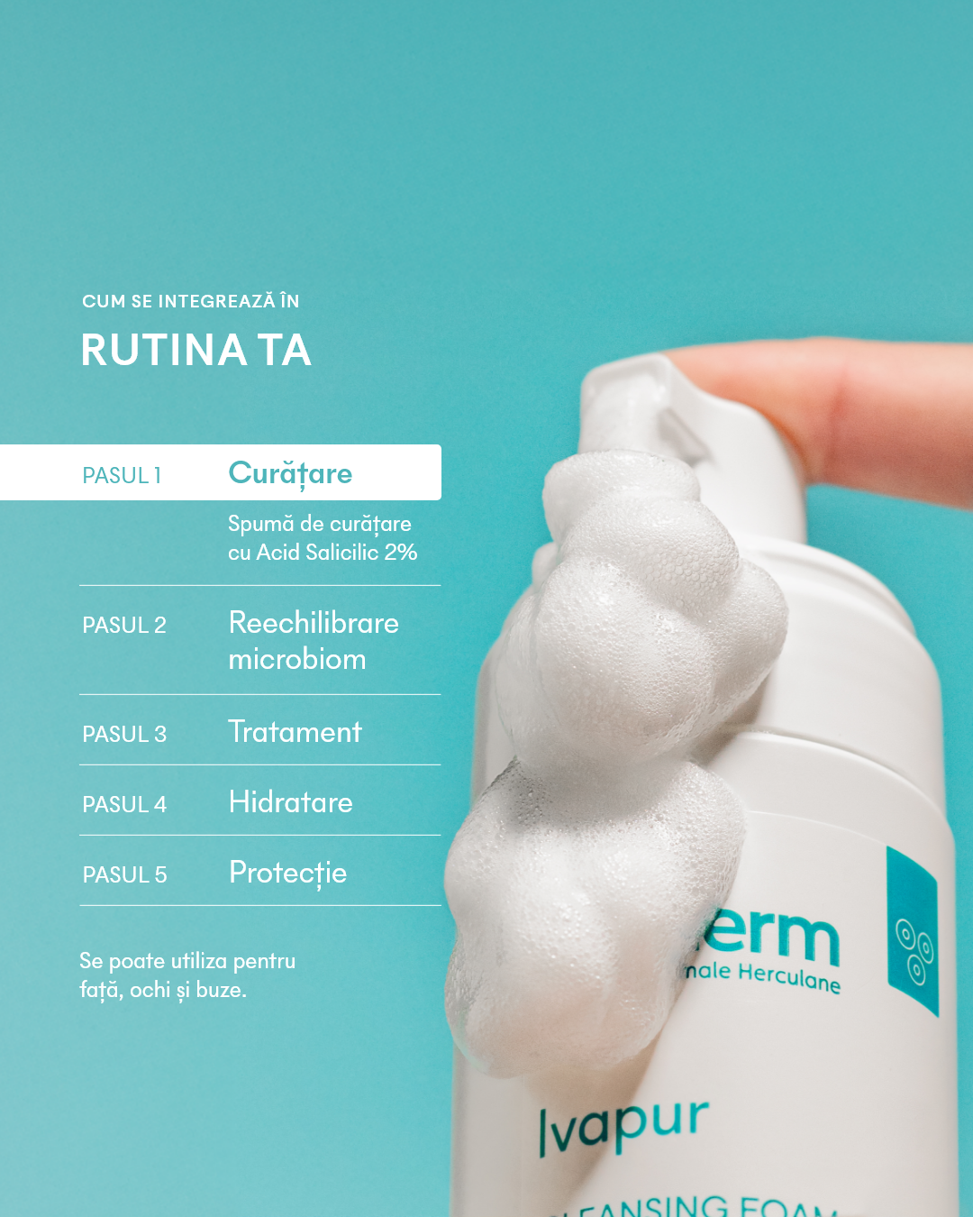 Ivapur Spumă de Curățare cu Acid Salicilic 2% pentru ten gras și cu tendință acneică, 160 ml