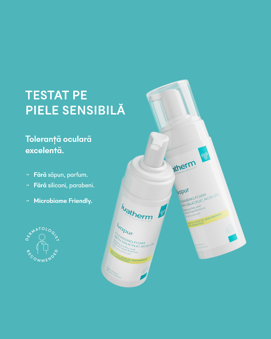 Ivapur Spumă de Curățare cu Acid Salicilic 2% pentru ten gras și cu tendință acneică, 160 ml