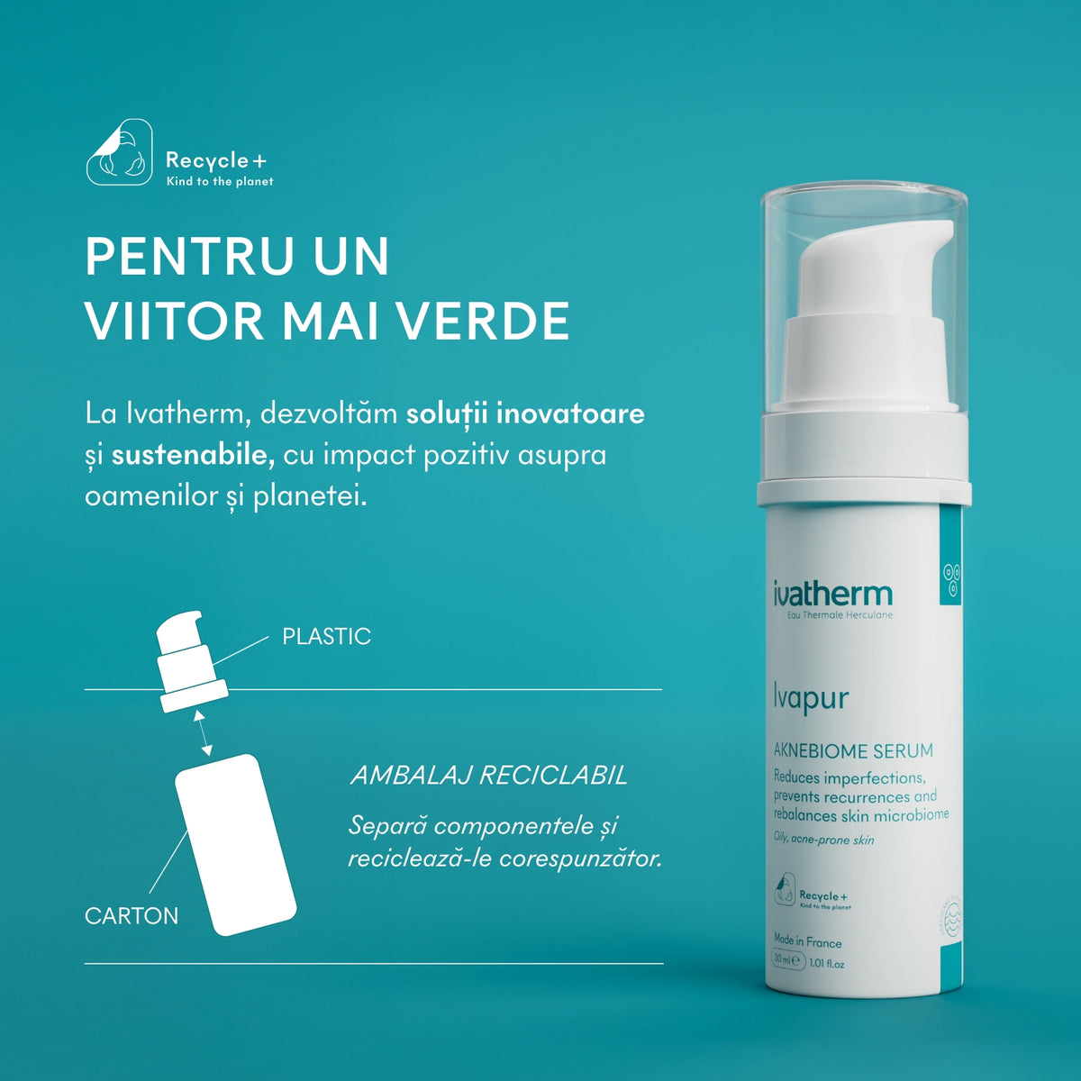 Ser Ivatherm Ivapur Aknebiome cu ambalaj reciclabil din plastic și carton