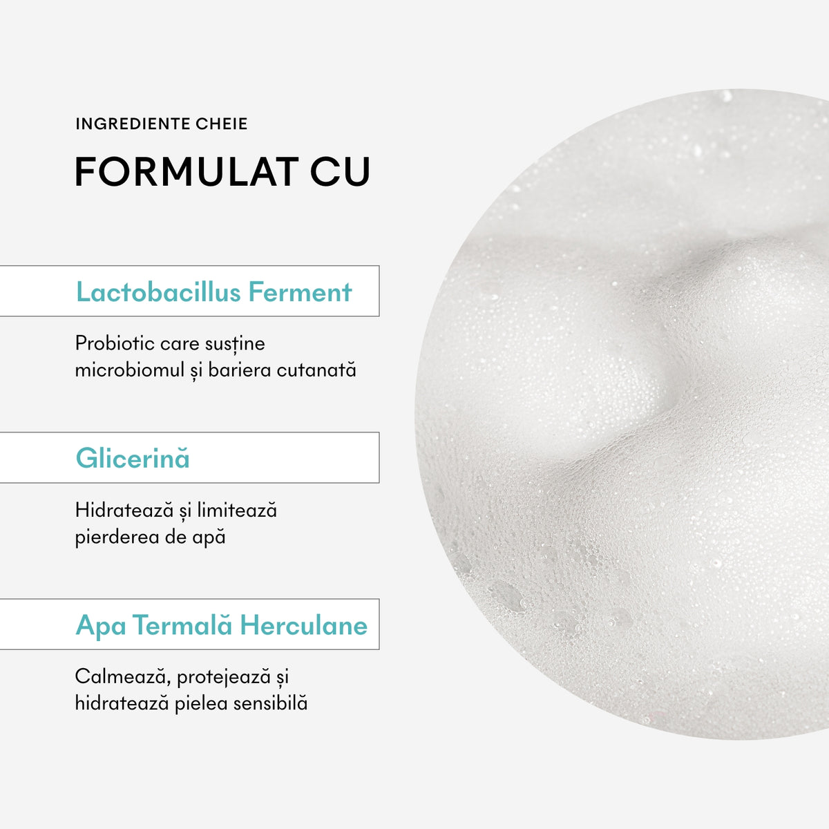 Lactobacillus Ferment, Glicerina și Apa Termala Herculane în Ivapur Spumă de Curățare